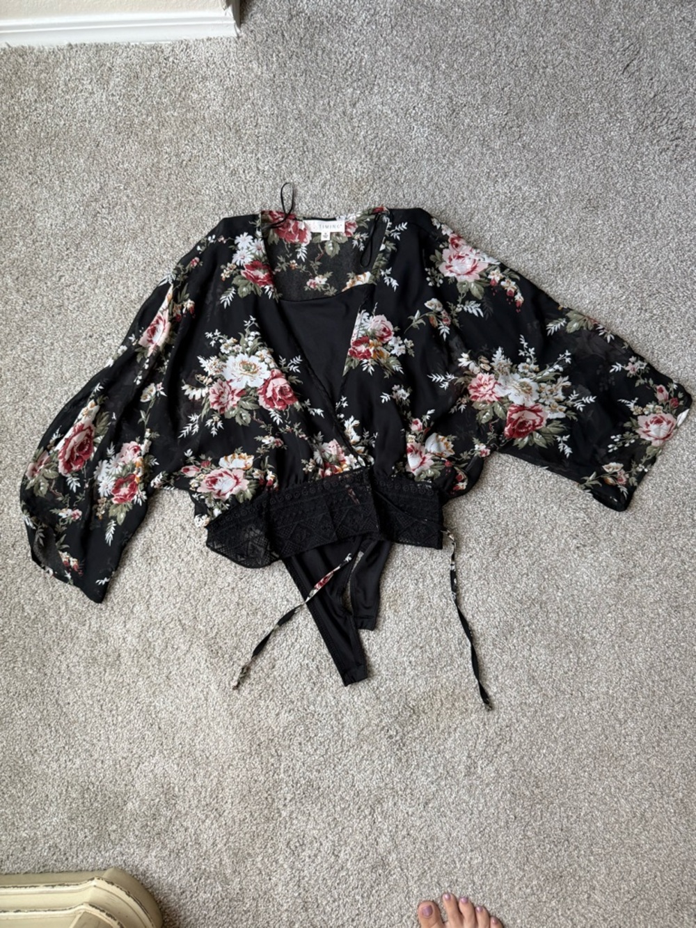 Black Floral Wrap Bodysuit